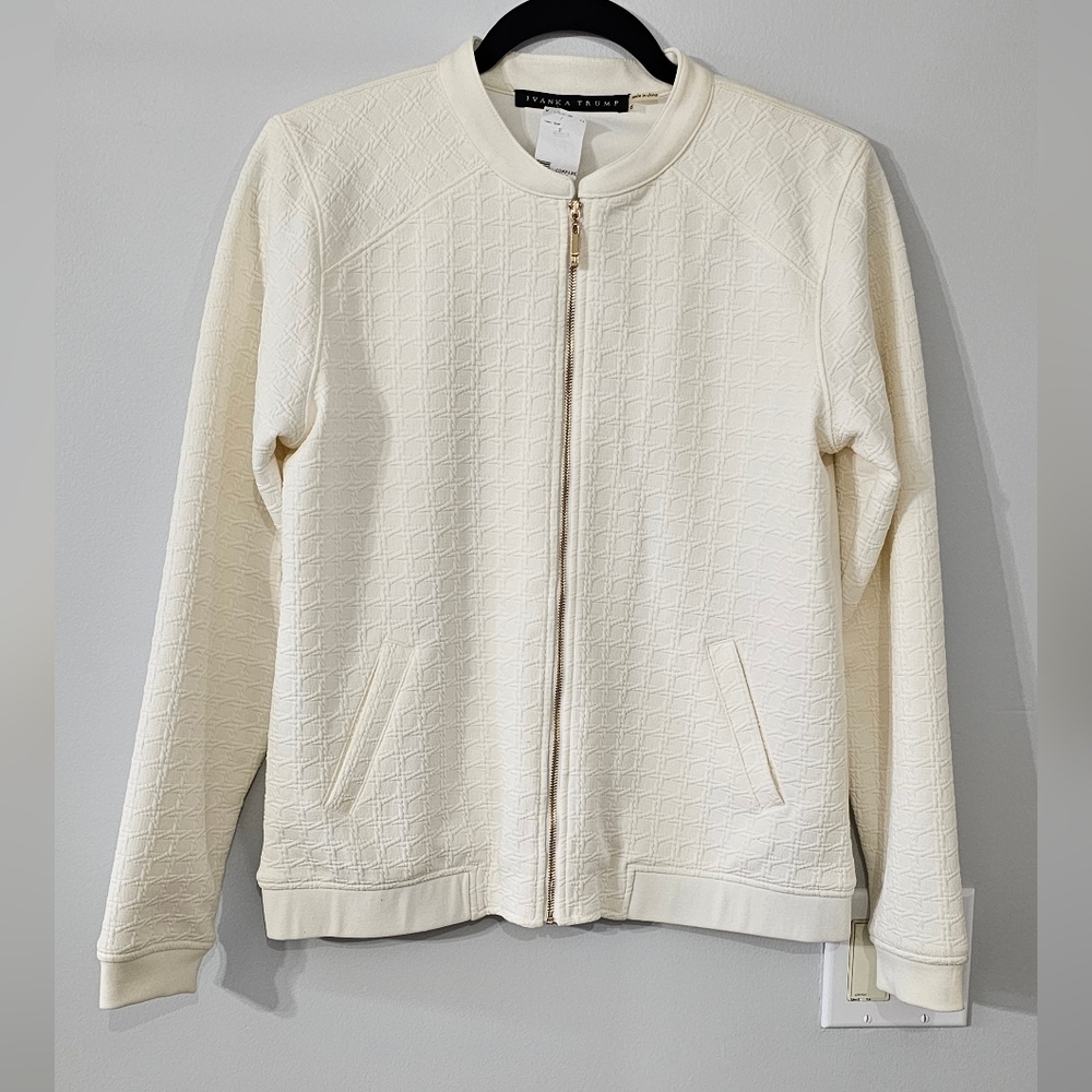 Ivanka Trump Ivory Textured Bomber Jacket Size 6